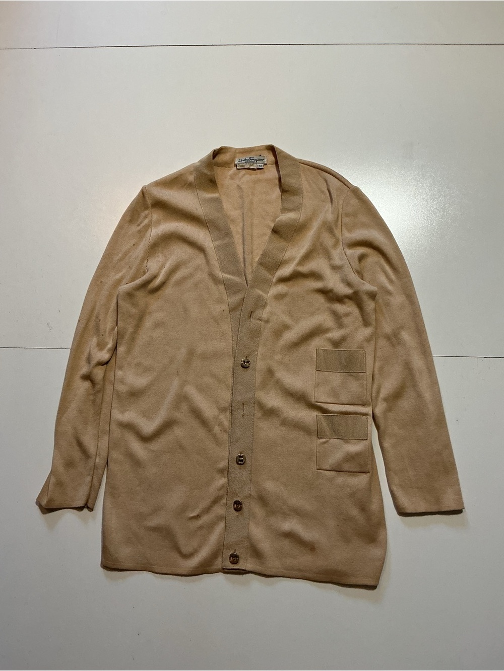 Vintage Salvatore Ferragamo Gold Metal Button Cotton Knit Cardigan Sweater